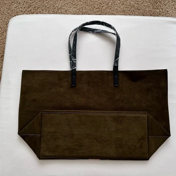 NWOT-Neiman Marcus Olive Green and  Pink Canvas Tote Bag with Minimalist Design - Picture 3 of 7